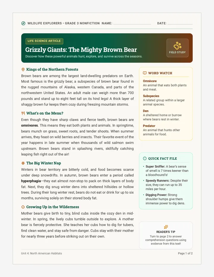 Brown Bear Reading Passage