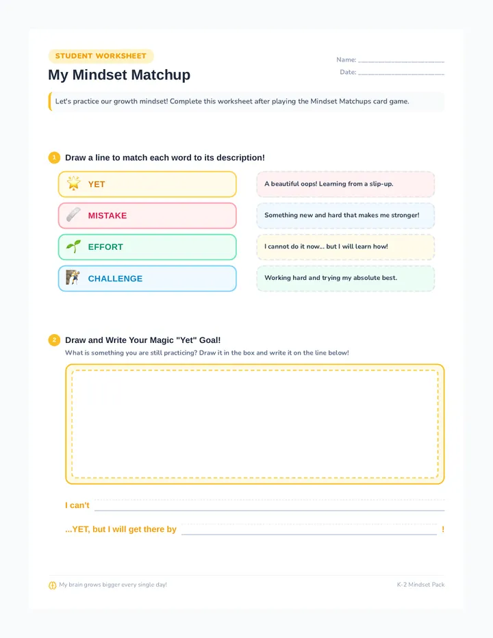 My Mindset Matchup Worksheet
