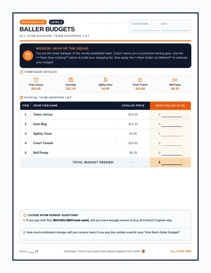 All Star Division Worksheet