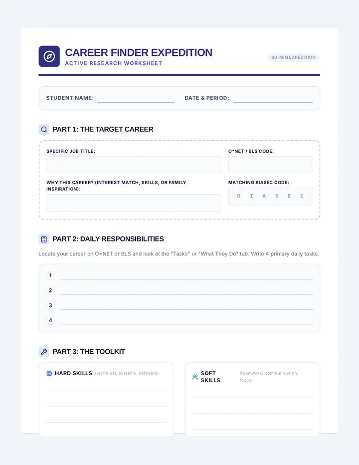 Career Finder Worksheet