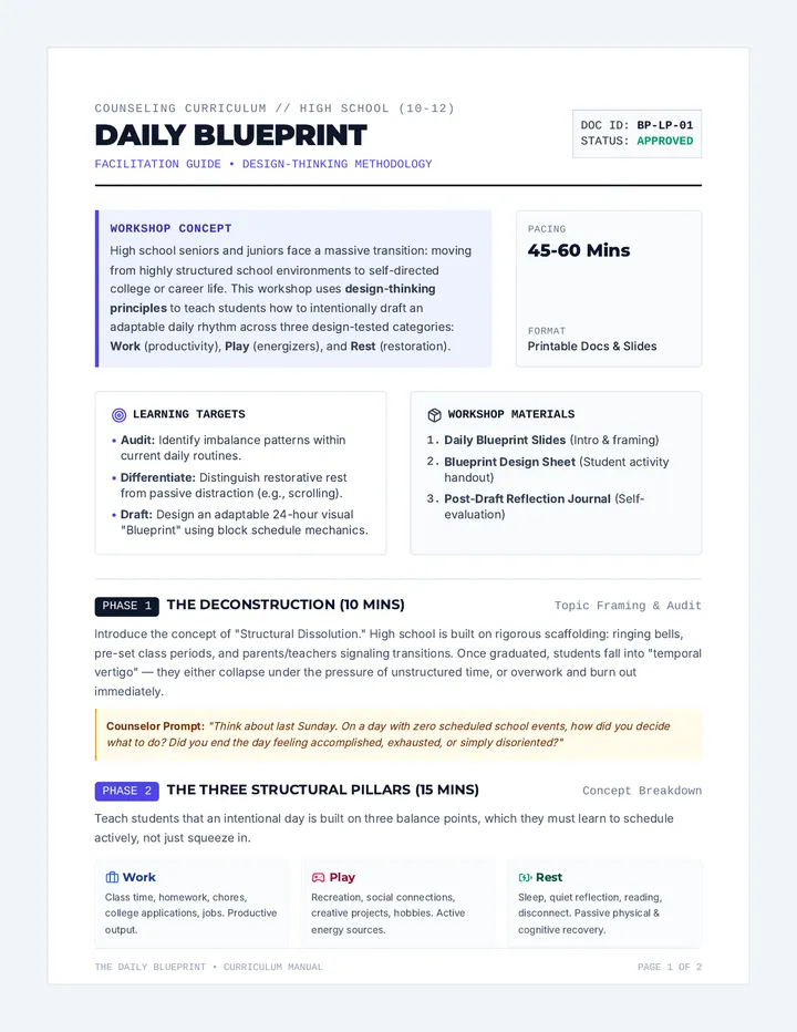 Daily Blueprint Lesson Plan