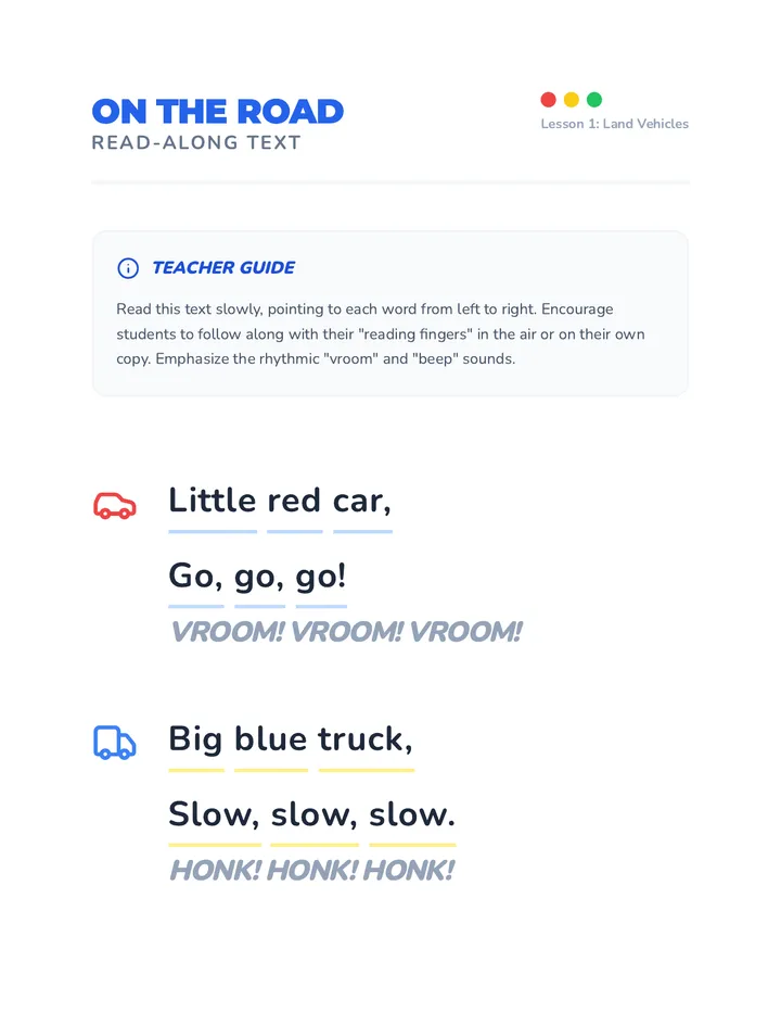 On the Road Read-Along Text