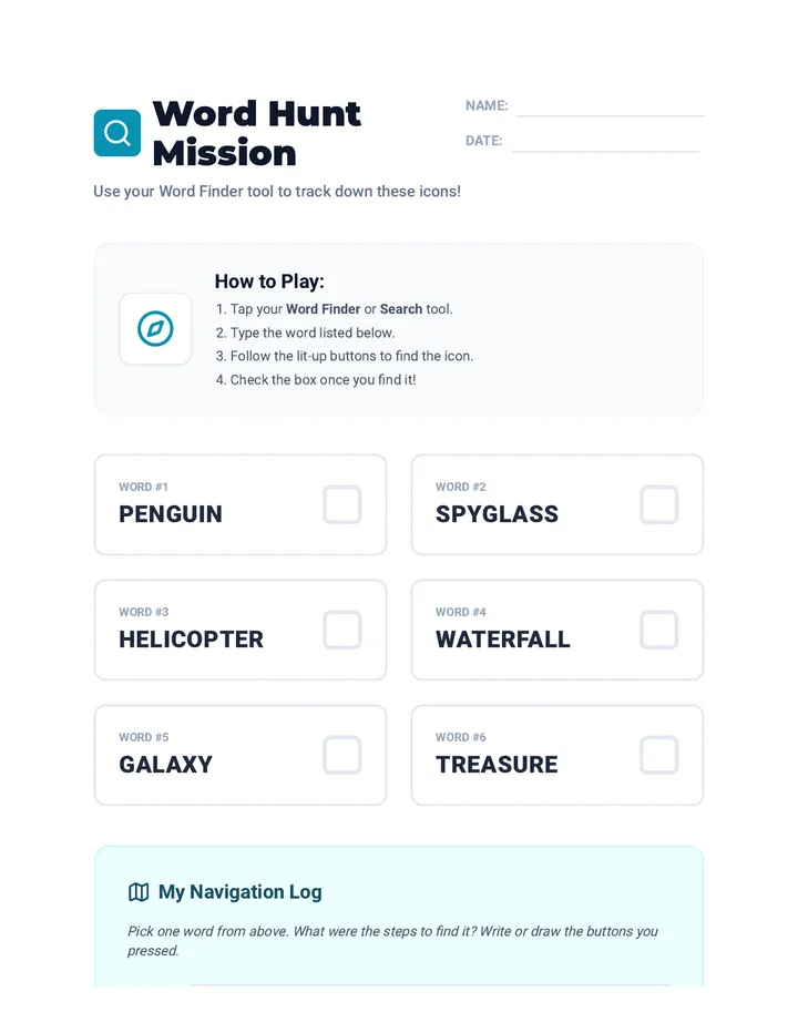 Word Hunt Practice Worksheet