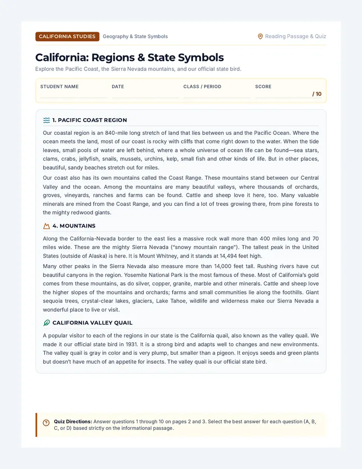 California Regions Quiz