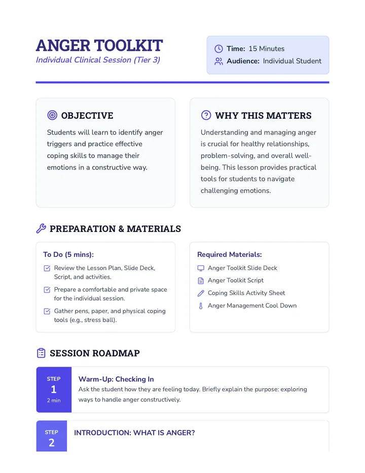 Anger Toolkit Lesson Plan