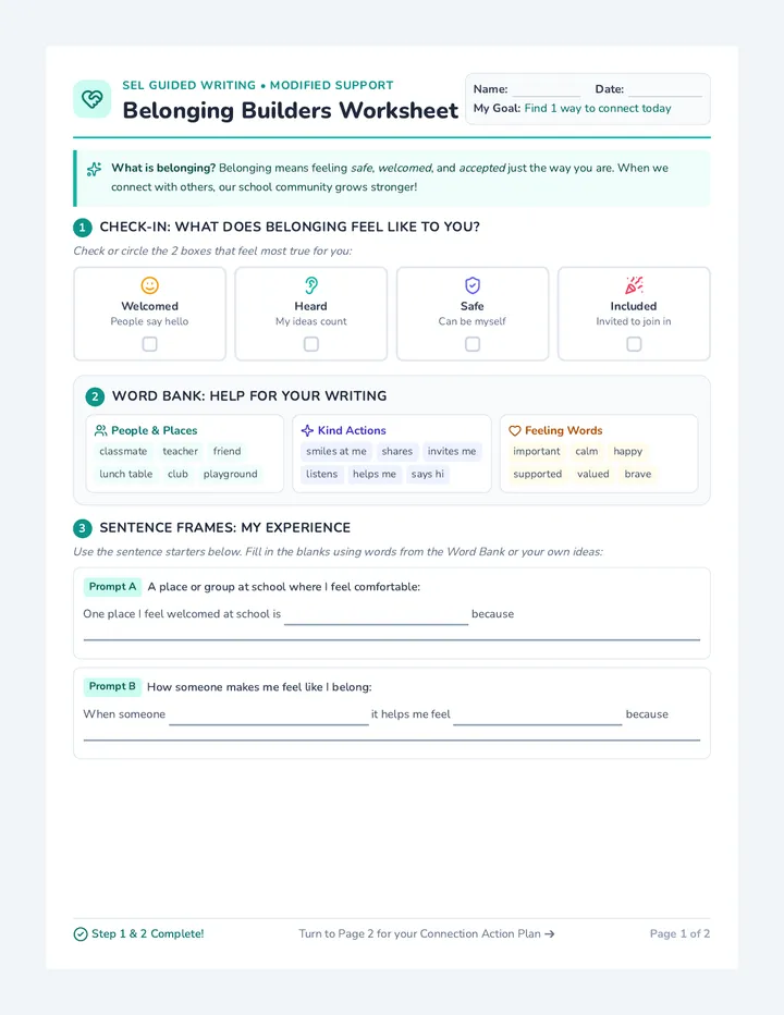 Belonging Builders Worksheet