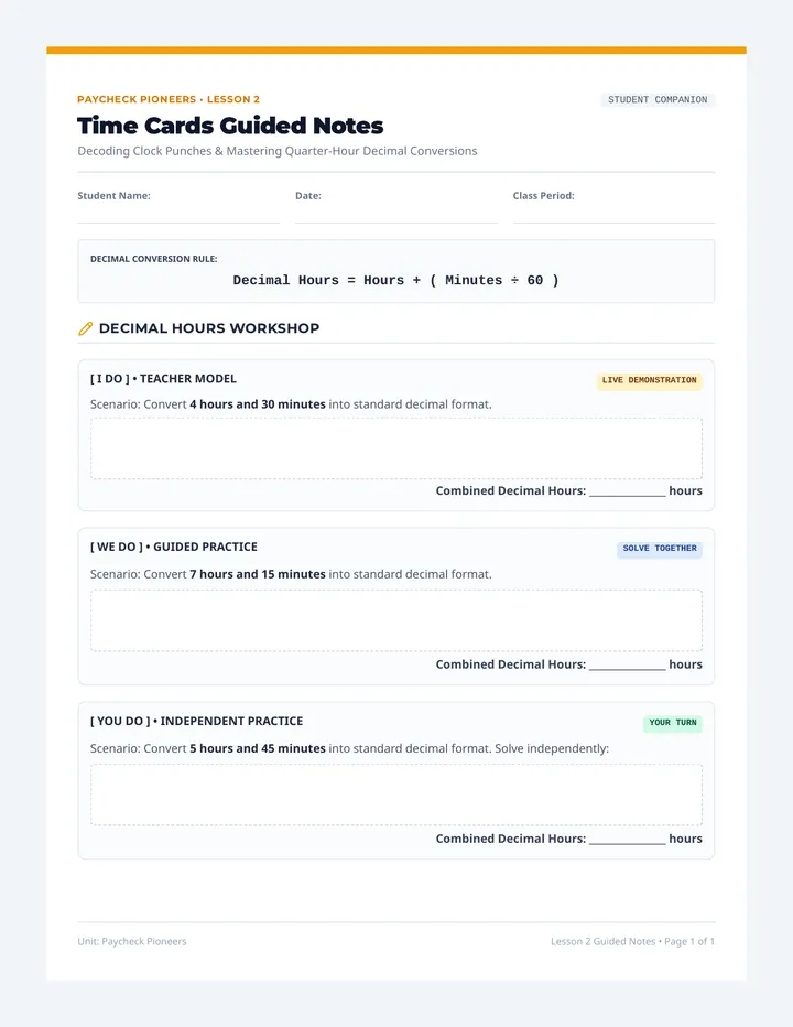 Time Cards Guided Notes