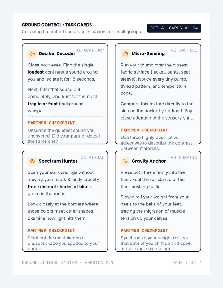 Ground Control Task Cards
