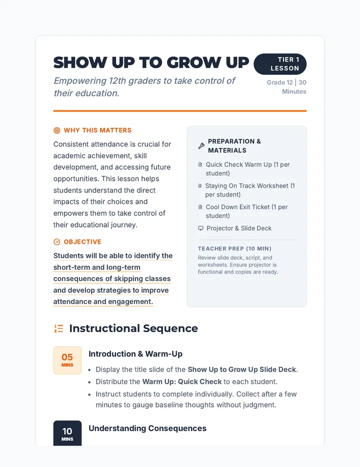 Show Up Lesson Plan