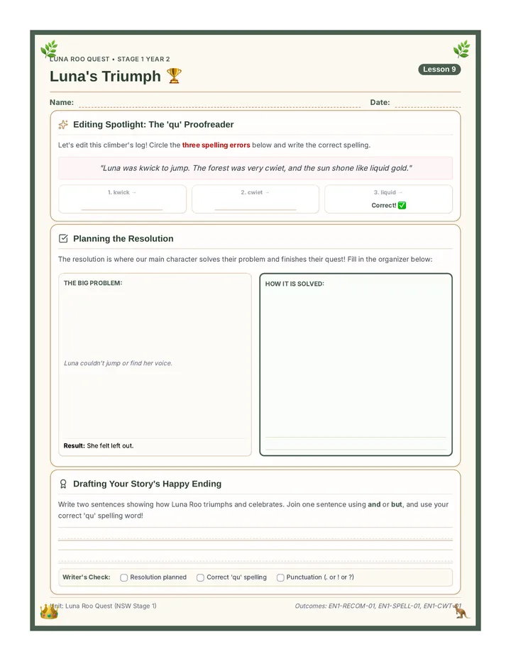 Lunas Triumph Worksheet