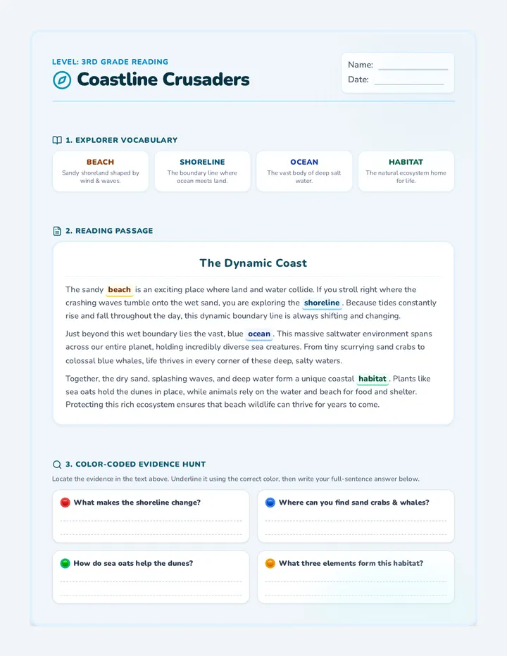 Coastline Crusaders Worksheet
