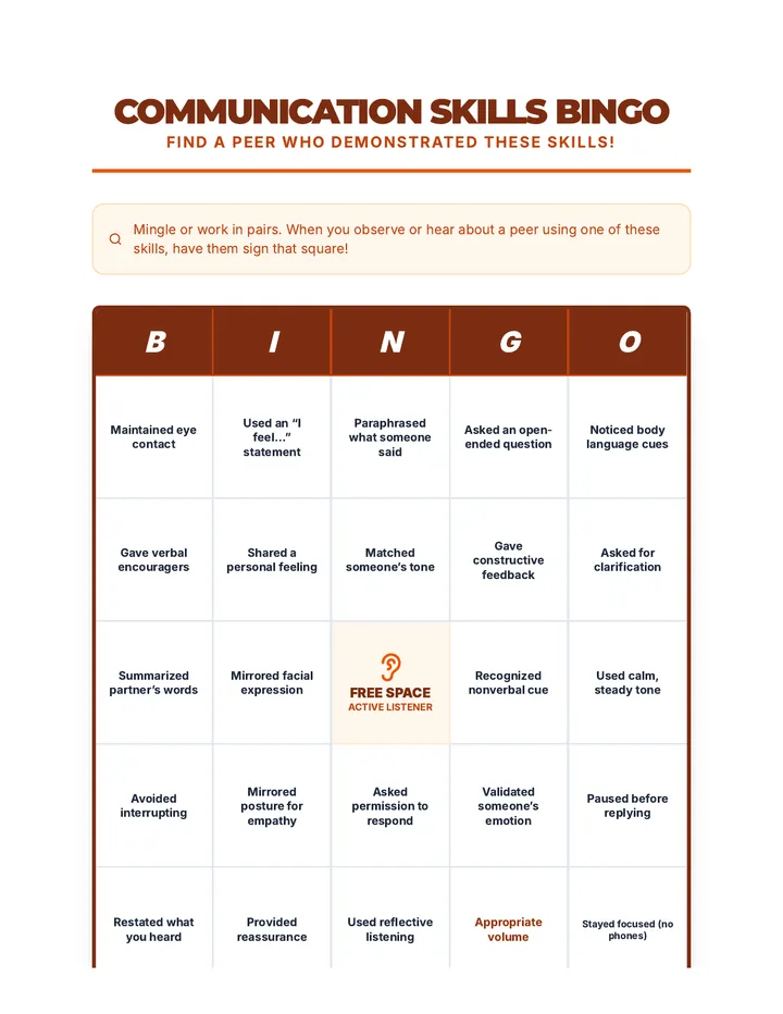 Communication Skills Bingo Game
