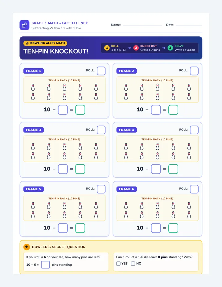 Ten Pin Knockout Worksheet