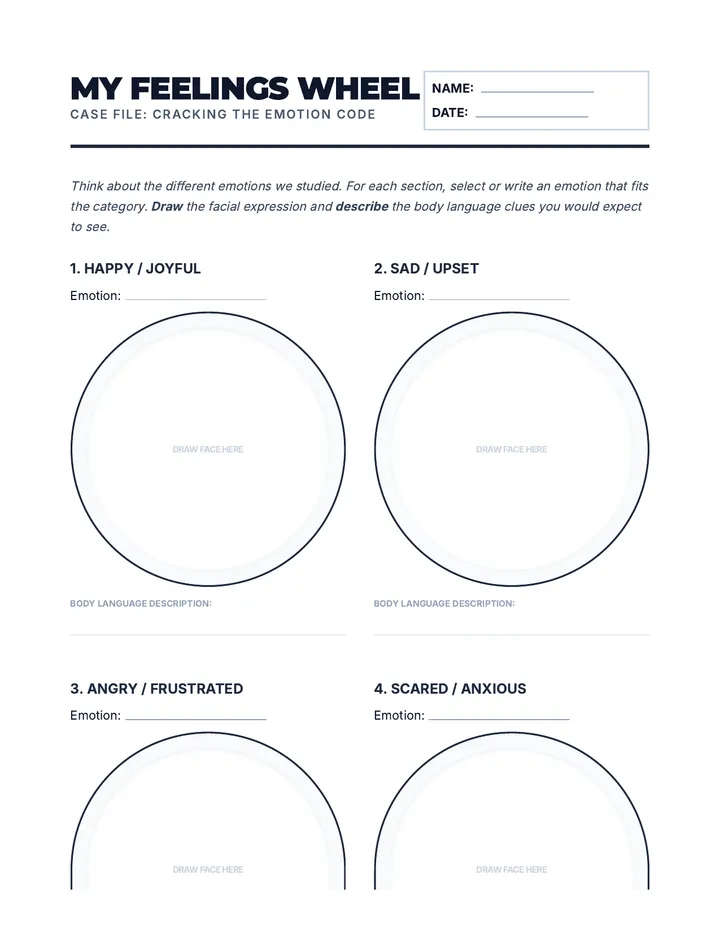 Feelings Wheel Worksheet