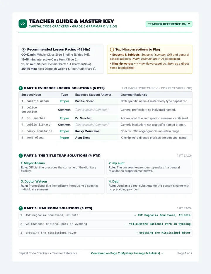 Capital Code Answer Key
