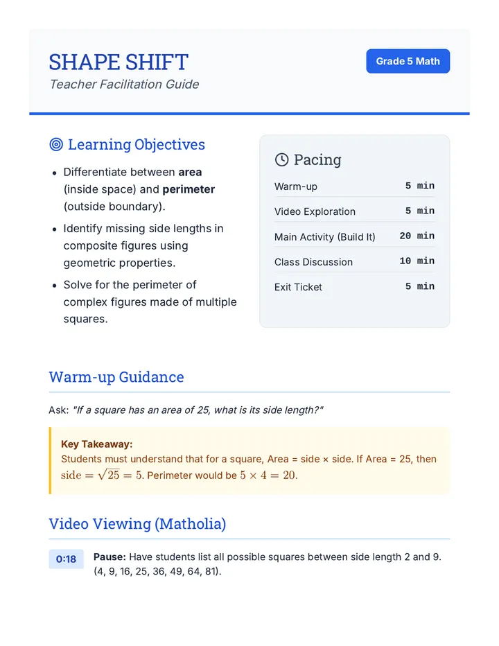Shape Shift Teacher Guide