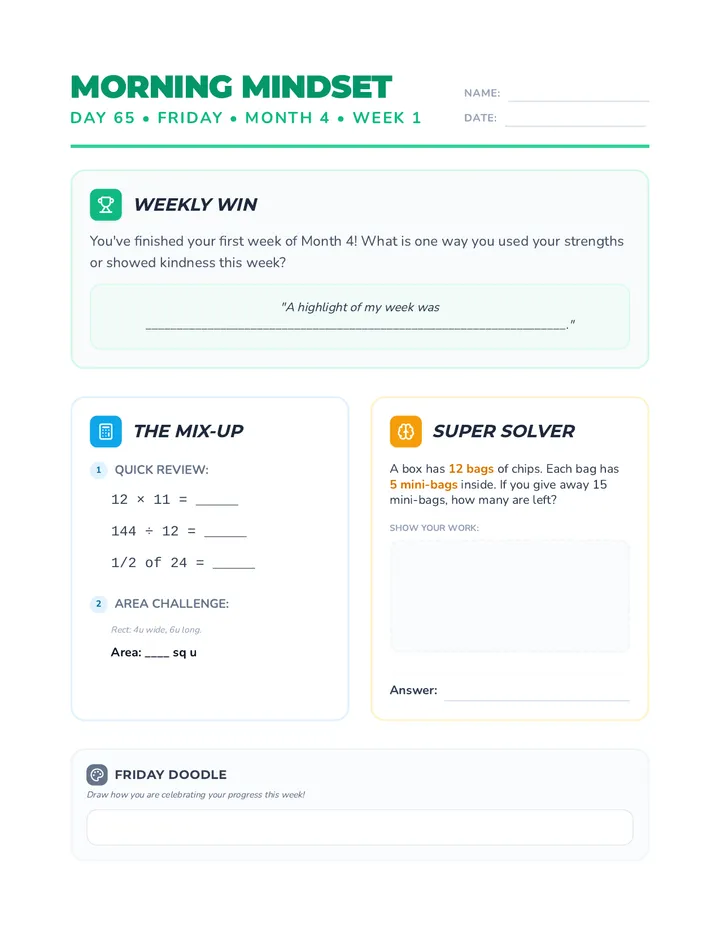 Friday Month 4 Week 1 Worksheet