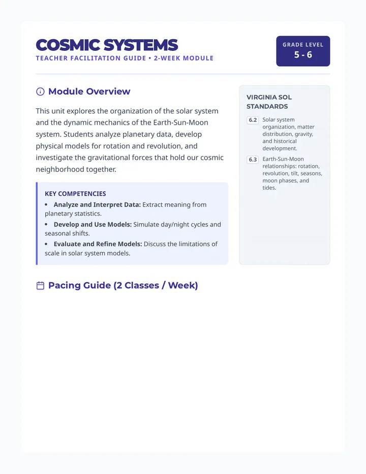 Cosmic Systems Teacher Guide
