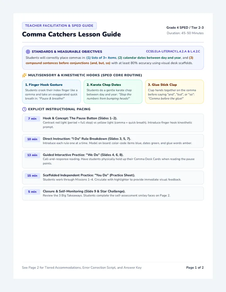 Comma Catchers Teacher Guide