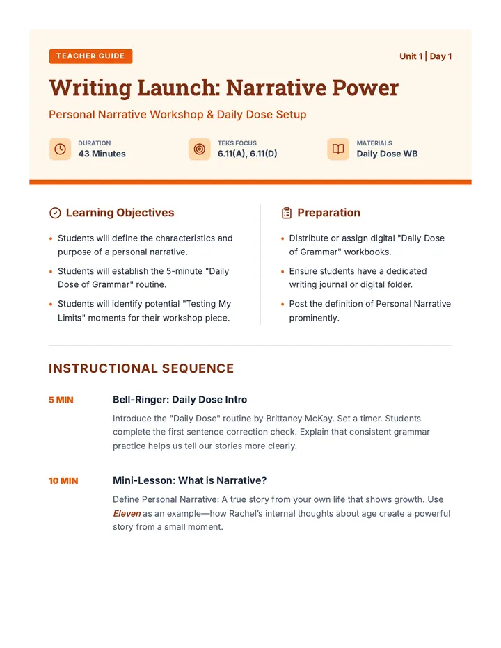 Writing Launch Teacher Guide