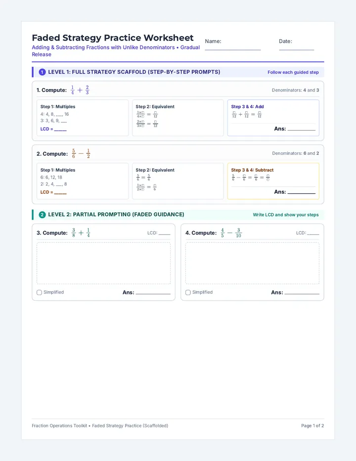 Faded Strategy Practice Worksheet