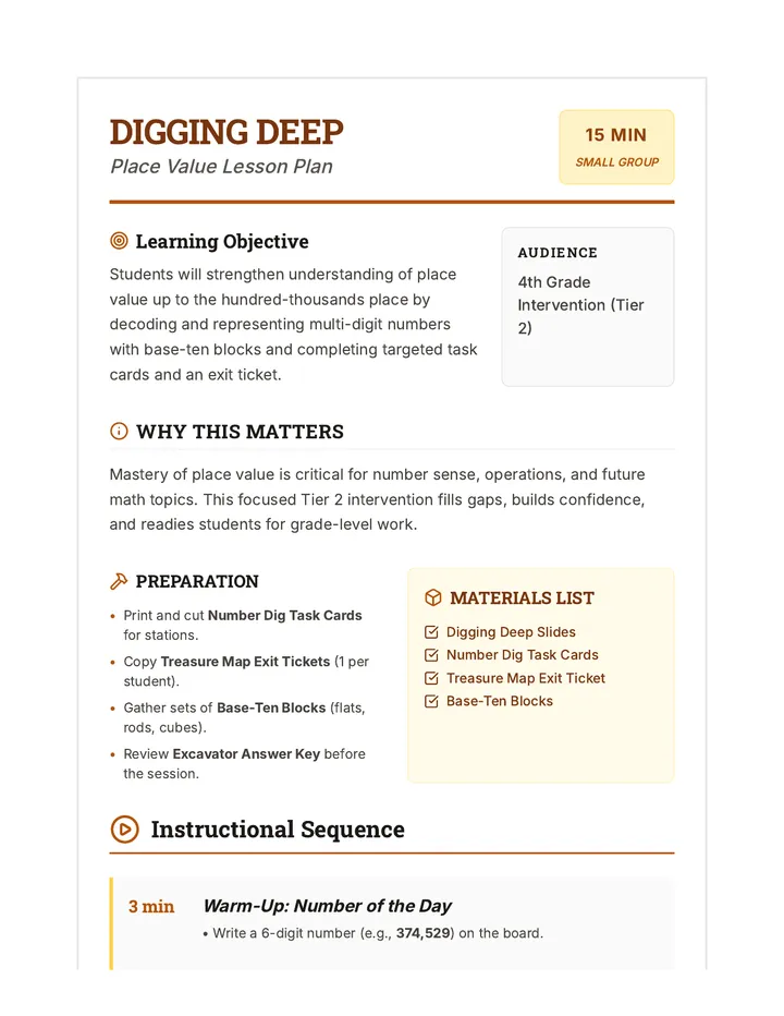 Digging Deep Lesson Plan