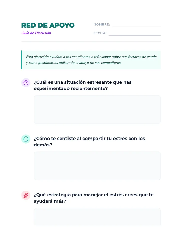 Discusión de Red de Apoyo Handout