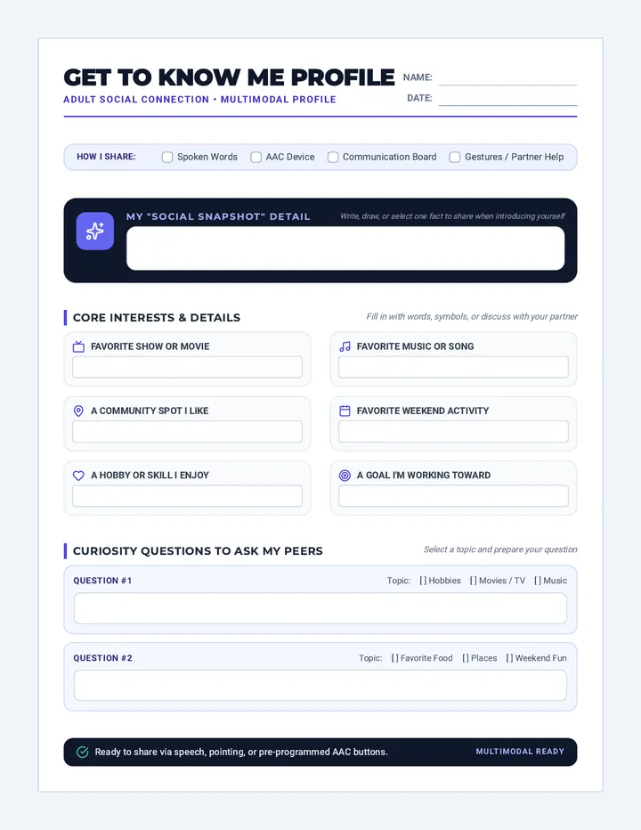 Get to Know Me Profile Worksheet