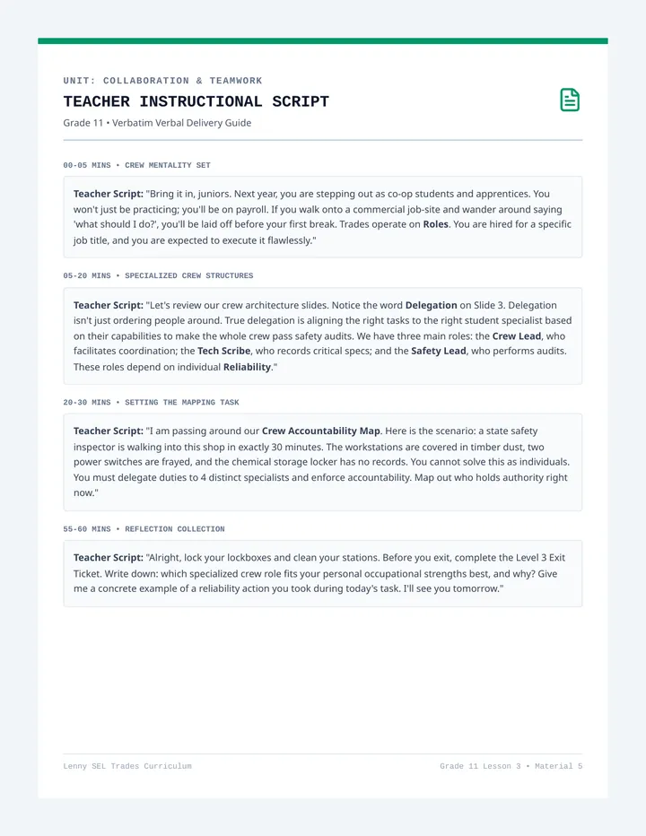 Roles and Responsibilities Teacher Script
