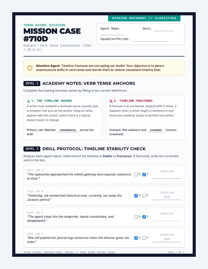 Tense Patrol Student Worksheet