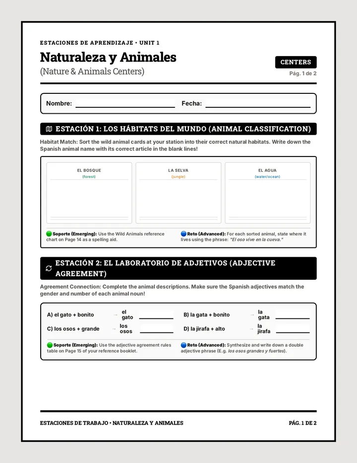 Nature & Animals Stations Worksheet