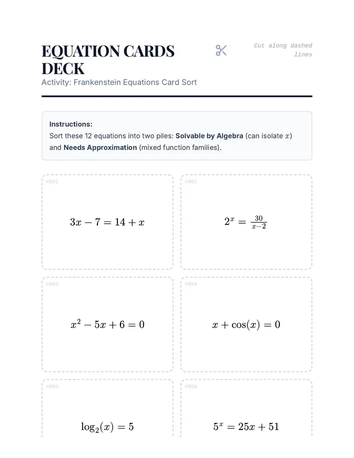 Equation Cards Deck