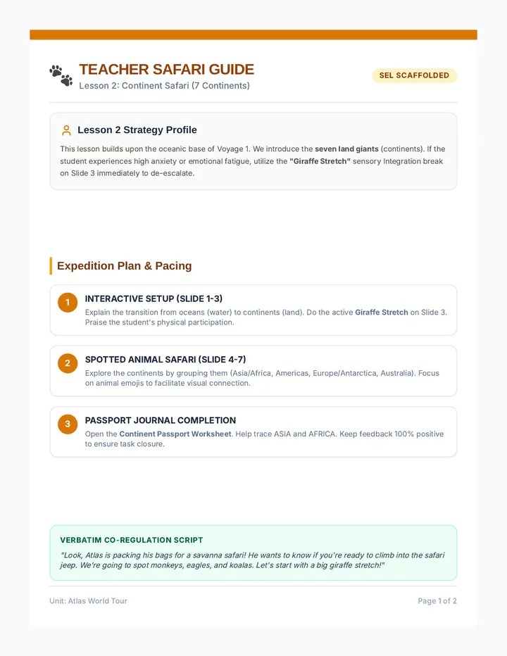 Continent Safari Teacher Guide