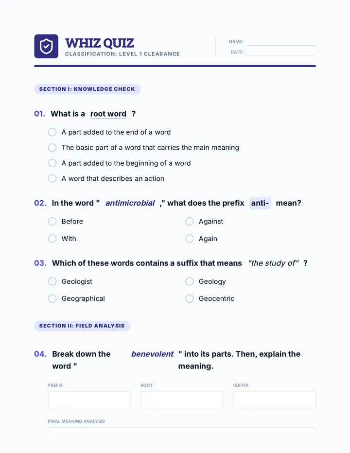 Word Part Whiz Quiz