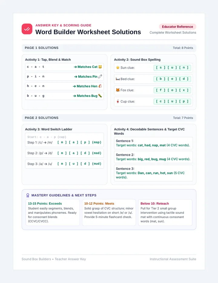 Word Builder Answer Key