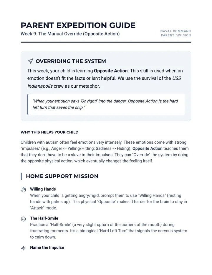 Hard Left Turn Opposite Action Parent Guide