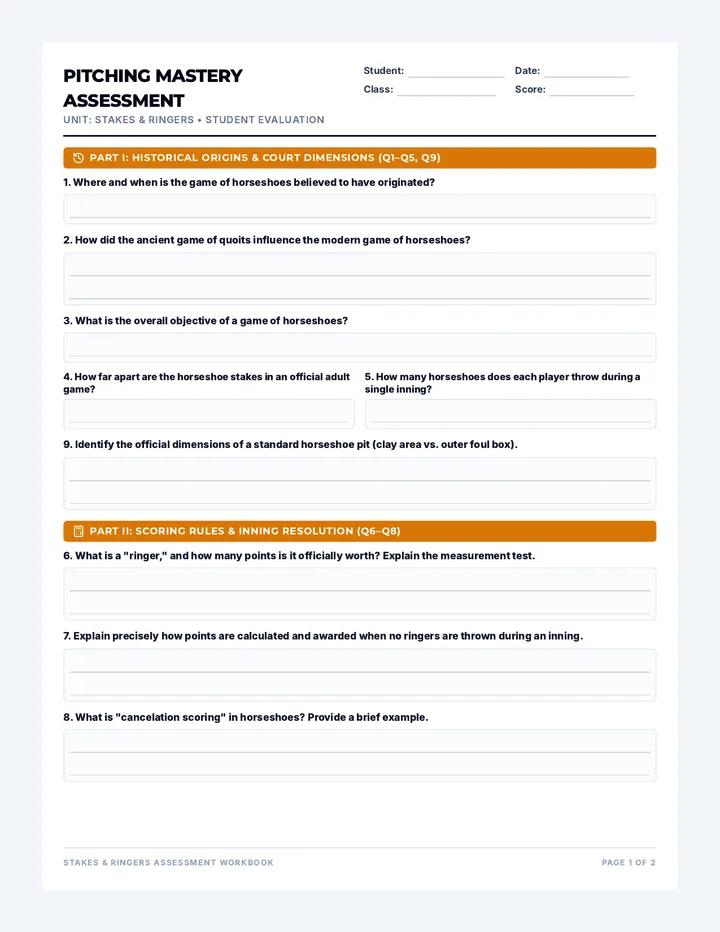 Pitching Mastery Assessment Worksheet