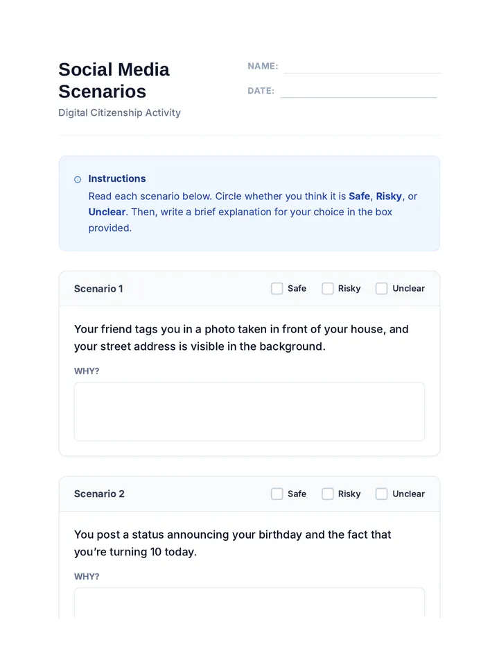 Social Media Scenarios Handout