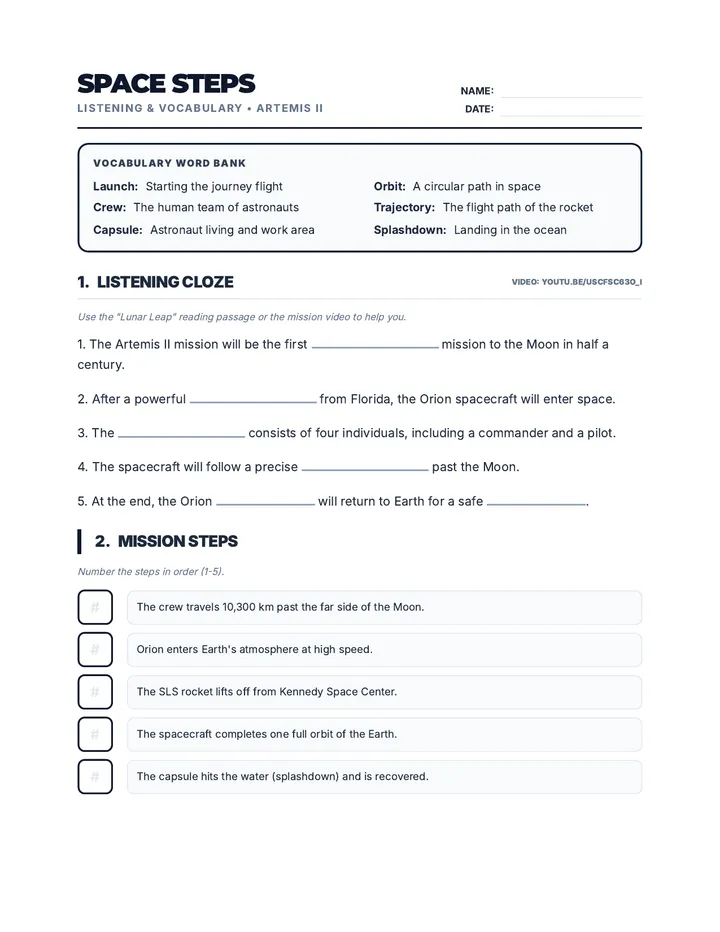 Space Steps Worksheet