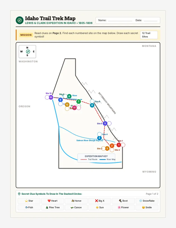 Idaho Trail Trek Map Activity