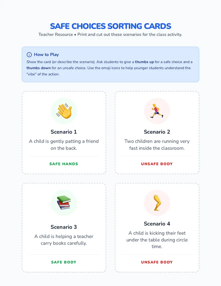 Safe Choices Activity Cards