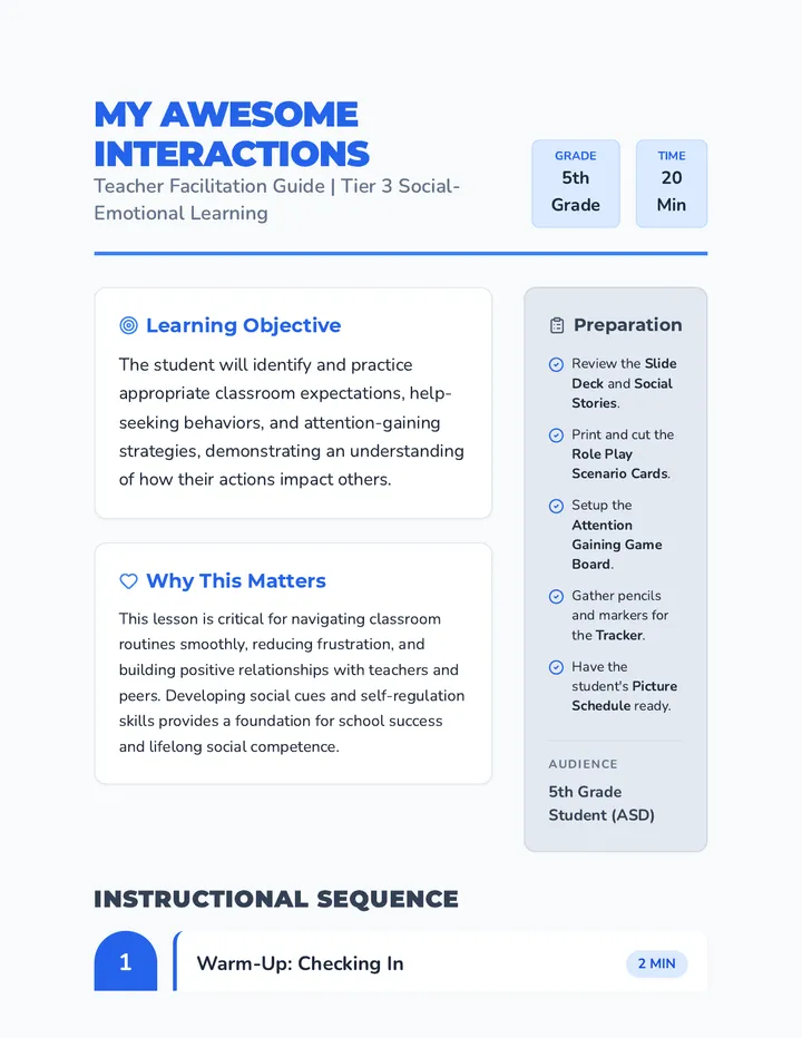 My Awesome Interactions Lesson Plan