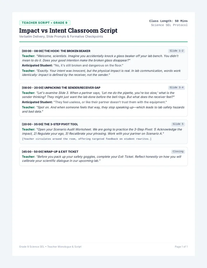 Impact Intent Teacher Script