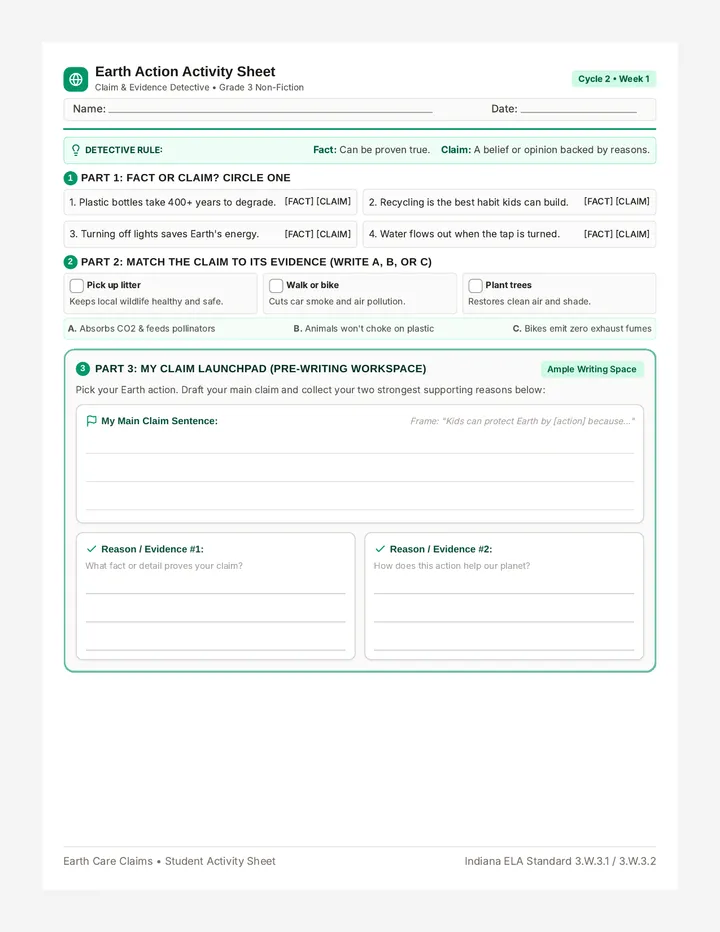 Earth Action Activity Sheet