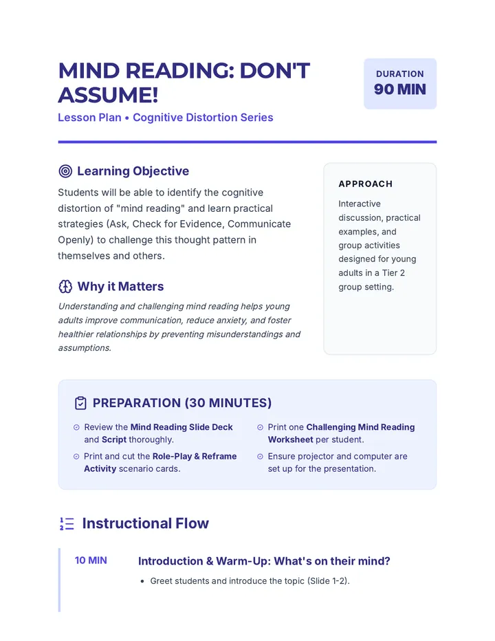 Mind Reading Lesson Plan