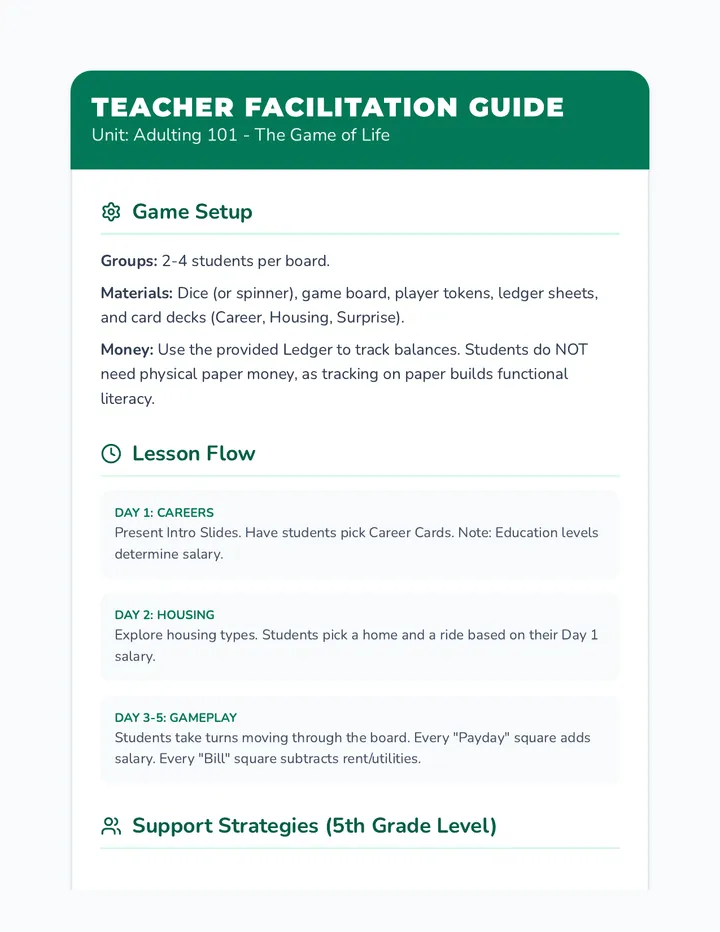 Adulting Teacher Facilitation Guide