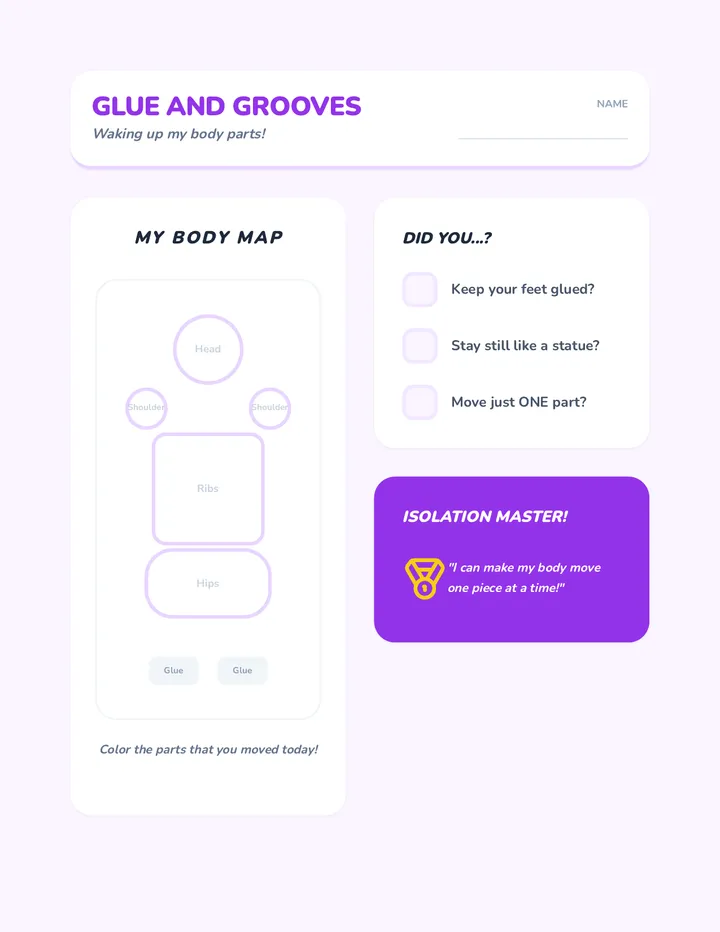 Glue and Grooves Worksheet