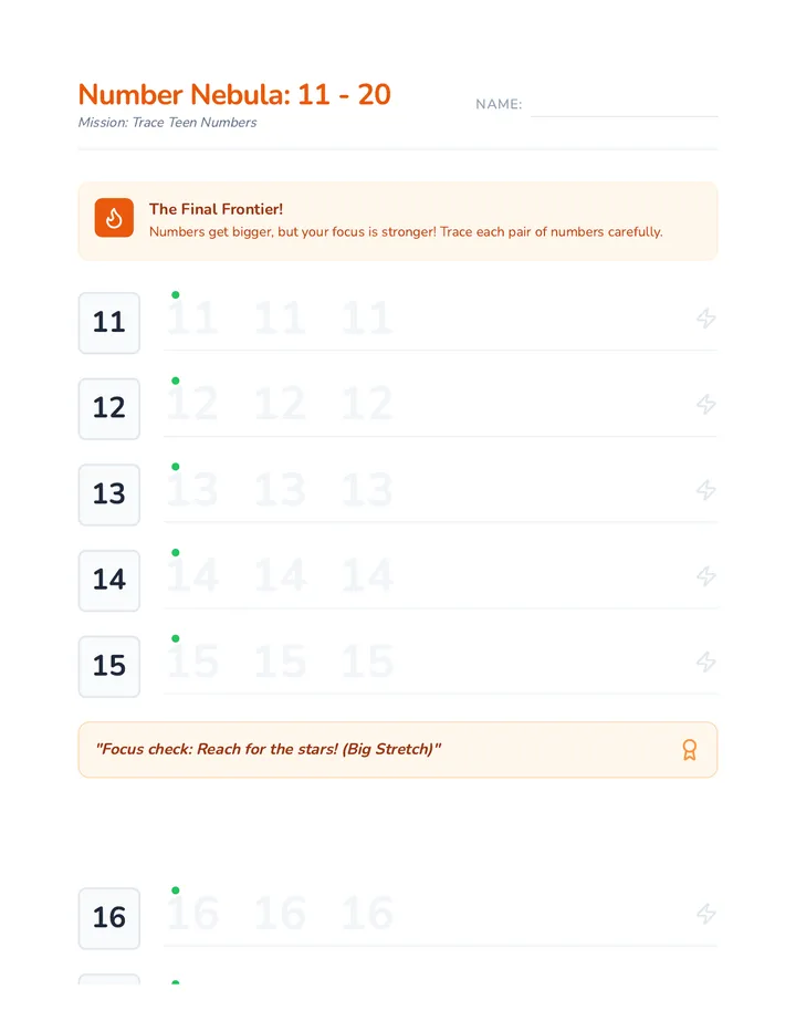 Number Nebula 11-20 Worksheet