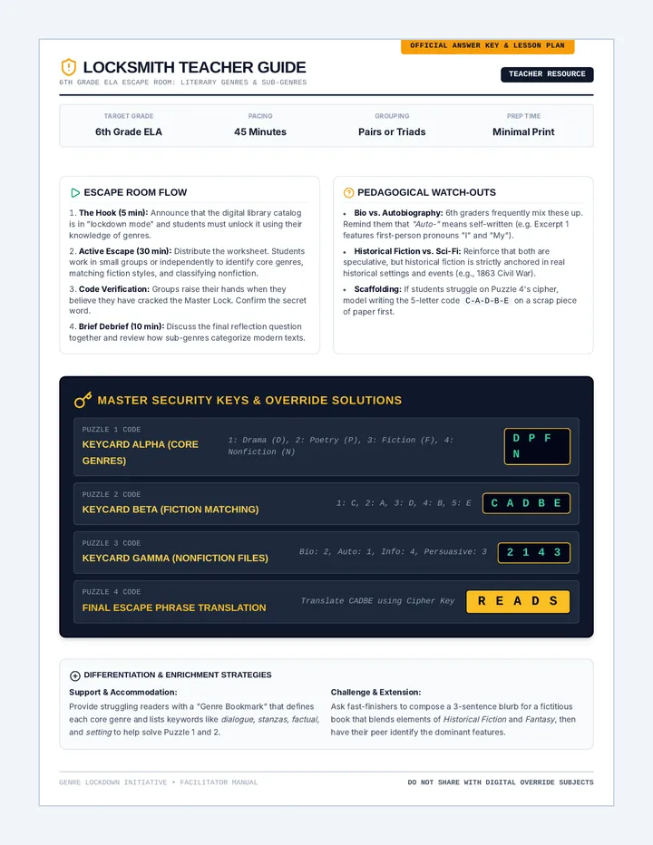 Genre Escape Teacher Guide page 1