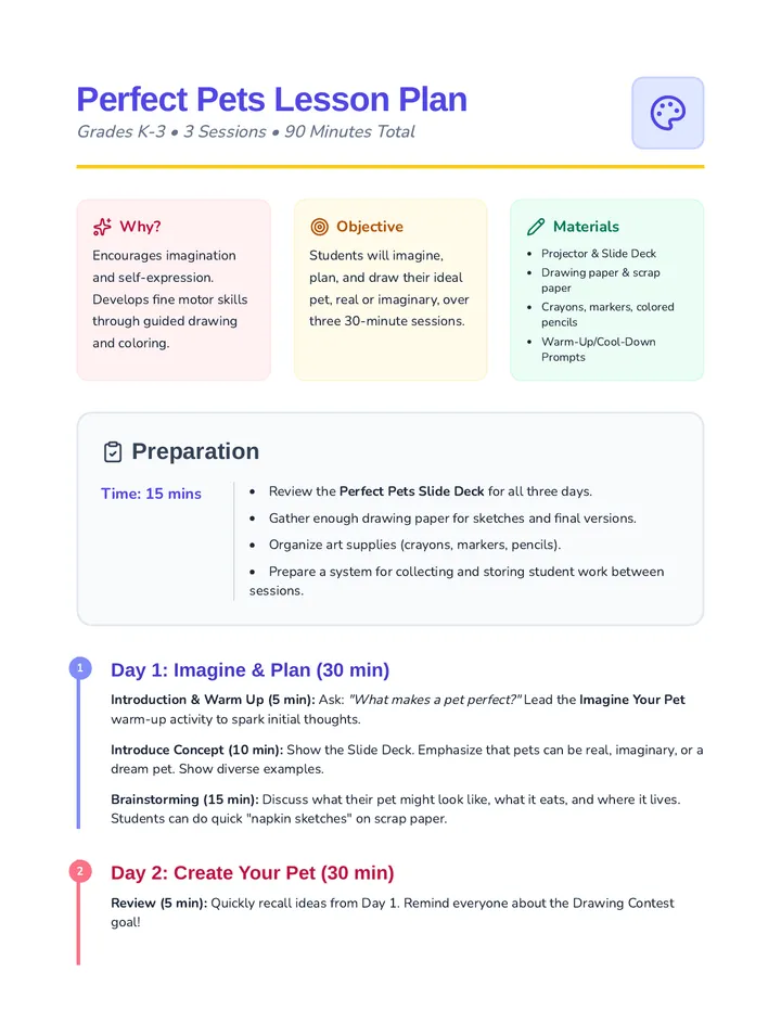 Perfect Pets Lesson Plan